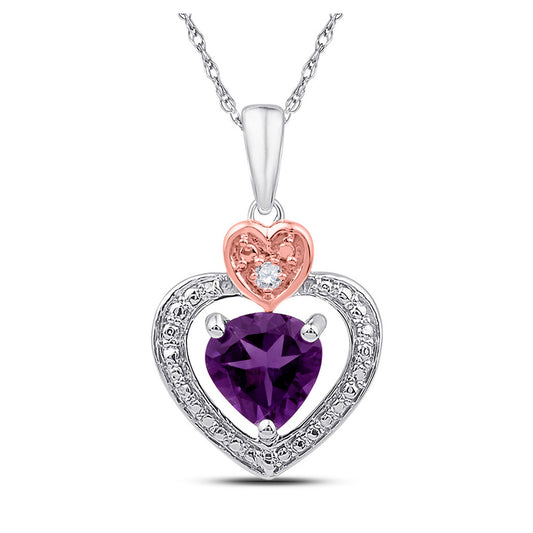 Sterling Silver Womens Heart Synthetic Amethyst Heart Pendant 3/4 Cttw, Width: 0.44 In