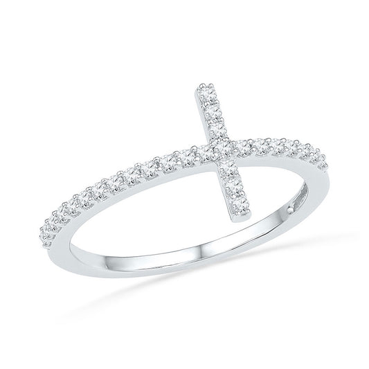 10K White Gold Womens Round Diamond Cross Band Ring 1/5 Cttw, Womens Size: 5-10