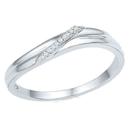 10K White Gold Womens Round Diamond Simple Single Row Band Ring .03 Cttw, Womens Size: 5-10