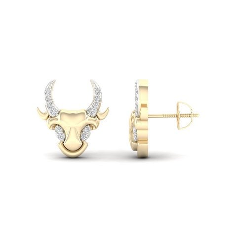 10K Yellow Gold 0.08 Cttw Diamond "Bull" Earring
