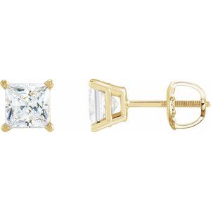 14K Yellow Gold Square 2.5 X 2.5 Mm  1/5 Ctw Natural Diamond Lightweight Earrings, Length: 0.377 In