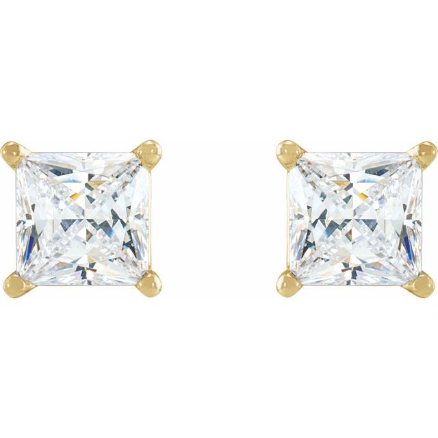 14K Yellow Gold Square 3.75 X 3.75 Mm Friction Back .37 In Polished 1/2 Ctw Natural Diamond Lightweight Earrings With Friction Post