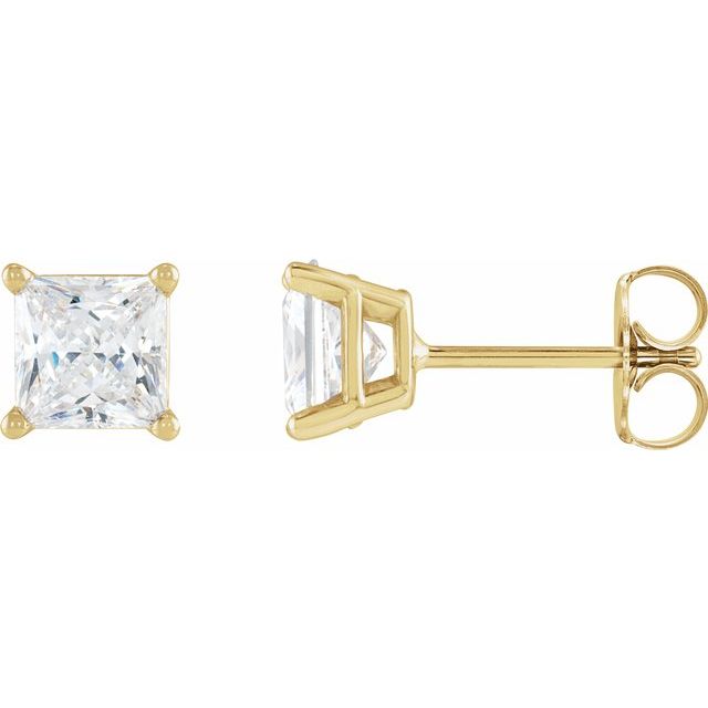 14K Yellow Gold Square 3.75 X 3.75 Mm Friction Back .37 In Polished 1/2 Ctw Natural Diamond Lightweight Earrings With Friction Post