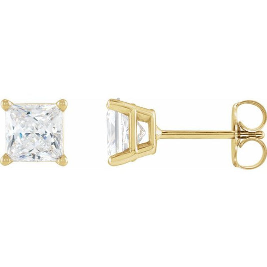14K Yellow Gold Square 3.75 X 3.75 Mm Friction Back .37 In Polished 1/2 Ctw Natural Diamond Lightweight Earrings With Friction Post
