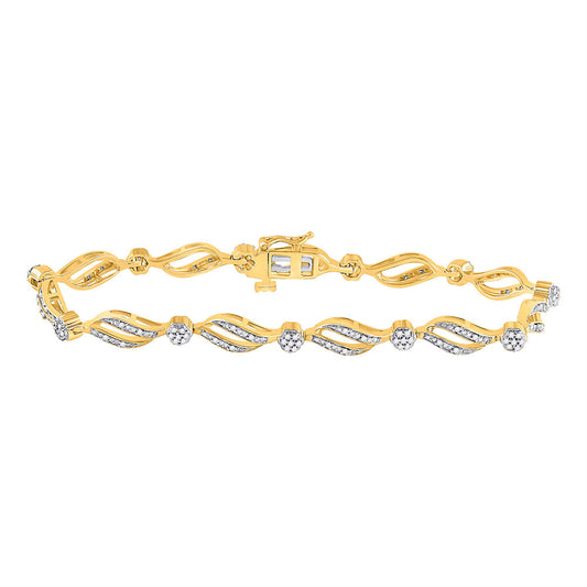 10K Yellow Gold Womens Round Diamond Cluster Link Bracelet 1/2 Cttw