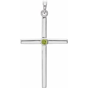 14K White Gold Round 2 Mm Natural Peridot Cross Pendant