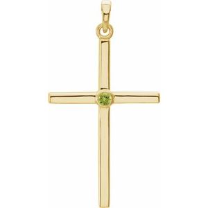 14K Yellow Gold Round 2 Mm Natural Peridot Cross Pendant