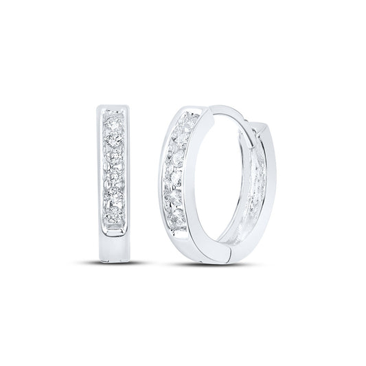 10K White Or Yellow Gold Womens Round Diamond Hoop Earrings