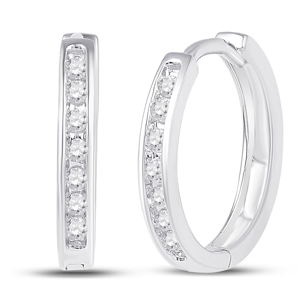 10K White Or Yellow Gold Womens Round Channel-set Diamond Hoop Earrings