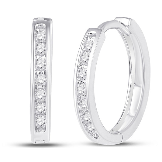 10K White Or Yellow Gold Womens Round Channel-set Diamond Hoop Earrings