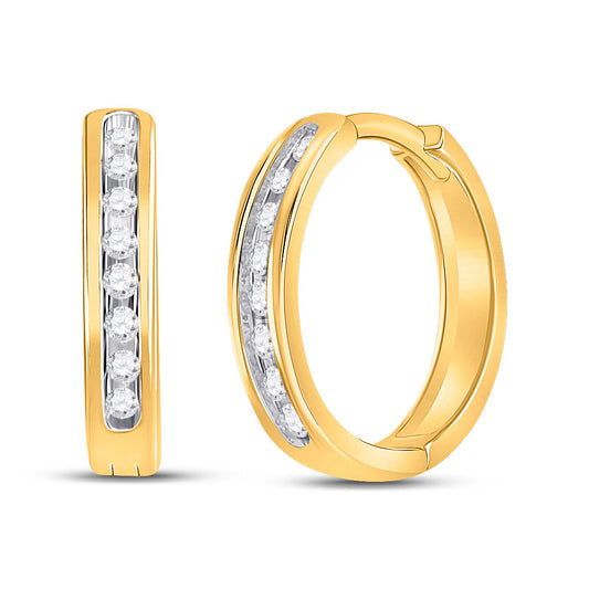 10K Yellow Gold Womens Round Diamond Hoop Earrings 1/4 Cttw, Length: 0.5 In, Width: 0.12 In