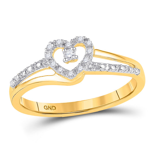 10K Yellow Gold Womens Round Diamond Heart Promise Ring 1/20 Cttw, Womens Size: 5-10