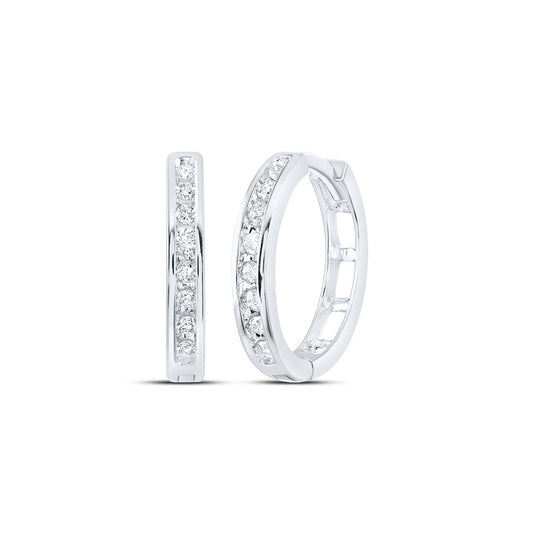 10K White Or Yellow Gold Womens Round Diamond Hoop Earrings