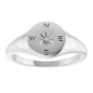 Sterling Silver Polished Compass Signet Ring Size 7