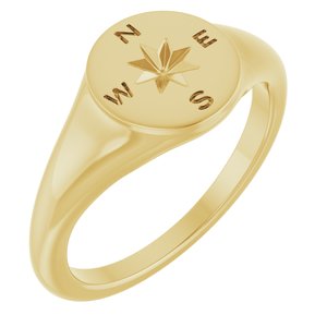 14K Yellow Gold Polished Compass Signet Ring Size 7