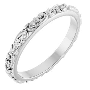 Sterling Silver 2.5 Mm Polished Floral-Inspired Band Size 7