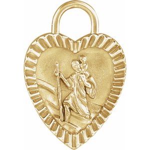 14K Yellow Gold 20.08 X 13.9 Mm Polished Heart-Shaped St. Christopher Medal Pendant
