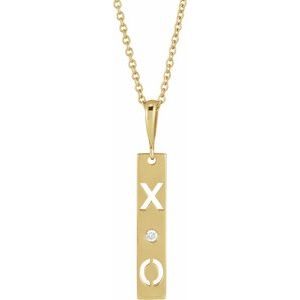 14K Yellow Gold Round 1.2Mm G-H I1 Natural Diamond Accented "Xo" Pierced Bar Necklace, Length: 18 In