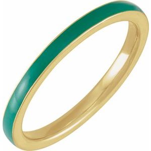 14K Yellow Gold Green Enamel 2 Mm Polished Green Enamel Stackable Ring Size 7