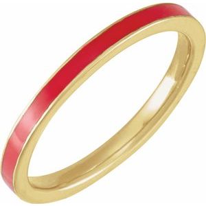 14K Yellow Gold Red Enamel 2 Mm Polished Red Enamel Stackable Ring Size 7