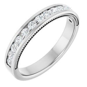 14K White Gold Round 2 Mm Polished 3/8 Ctw Natural Diamond Channel-Set Anniversary Band Size 7