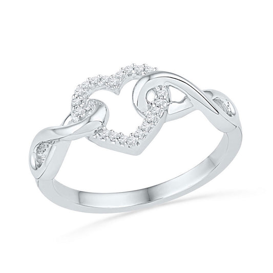 10K White Gold Womens Round Diamond Infinity Twist Heart Ring 1/10 Cttw, Womens Size: 5-10