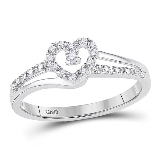 10K White Gold Womens Round Diamond Heart Promise Ring 1/20 Cttw, Womens Size: 5-10