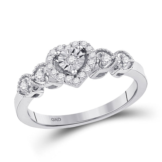 10K White Gold Womens Round Diamond Heart Ring 1/5 Cttw, Womens Size: 5-10