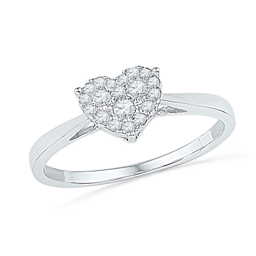 10K White Gold Womens Round Diamond Simple Heart Cluster Ring 1/6 Cttw, Womens Size: 5-10