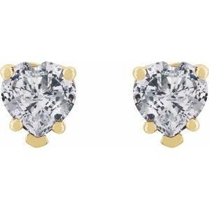 14K Yellow Gold Heart Shape 5 X 5 Mm Natural White Sapphire 5-Prong V-End Earrings