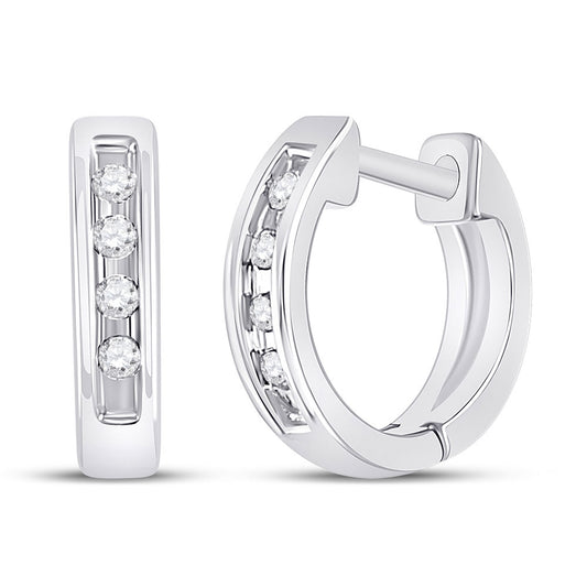 10K White Gold Womens Round Diamond Single Row Earrings 1/20 Cttw, Length: 0.38 In, Width: 0.38 In