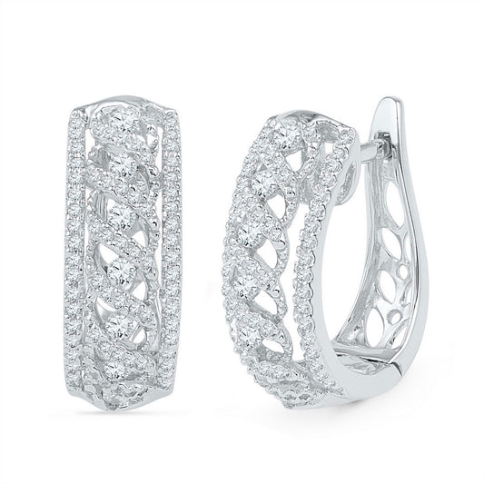 10K White Gold Womens Round Diamond Crisscrossed Openwork Hoop Earrings 3/4 Cttw, Length: 0.68 In, Width: 0.24 In