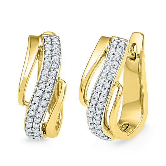10K Yellow Gold Womens Round Diamond Hoop Earrings 1/4 Cttw, Length: 0.59 In, Width: 0.28 In