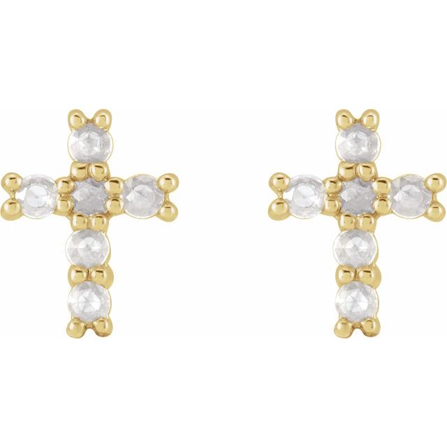 14K Yellow Gold 2 Mm Round Friction Back  Polished 1/5 Ctw Natural Diamond Rose-Cut Petite Cross Earrings