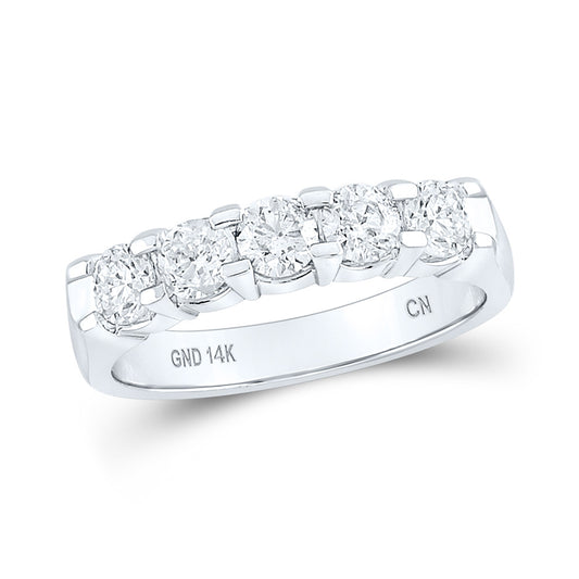 14K White Gold Womens Machine Set Round Diamond 5-stone Wedding Band 1 Cttw, Womens Size: 5-10
