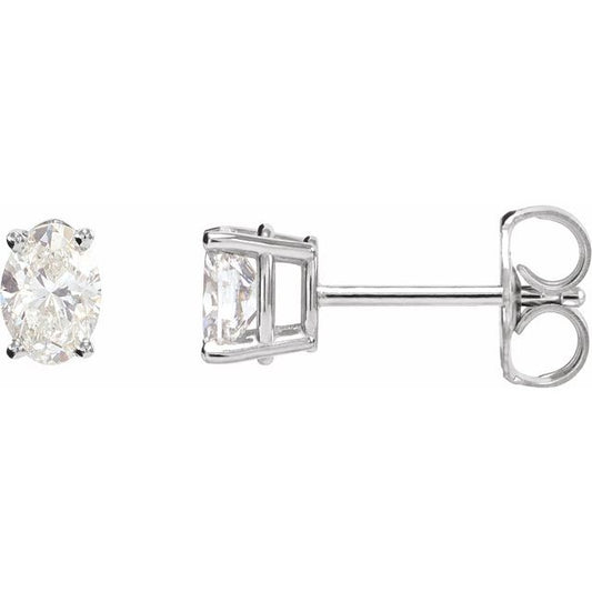 14K White Gold Oval 5 X 3Mm Si2-Si3, Ghi Friction Polished 4-Prong Light Wire Basket 1/2 CTW Natural Diamond Earring