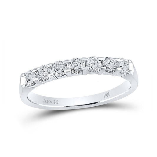 14K White Gold Womens Round Diamond Single Row Machine-set Wedding Band 1/2 Cttw, Womens Size: 5-10