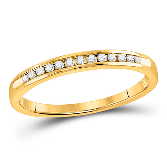 14K Yellow Gold Womens Round Diamond Wedding Single Row Band 1/10 Cttw, Womens Size: 5-10