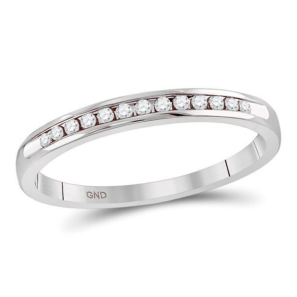 14K White Or Rose Gold Womens Round Diamond Single Row Channel-set Wedding Band , Womens Size: 5-10