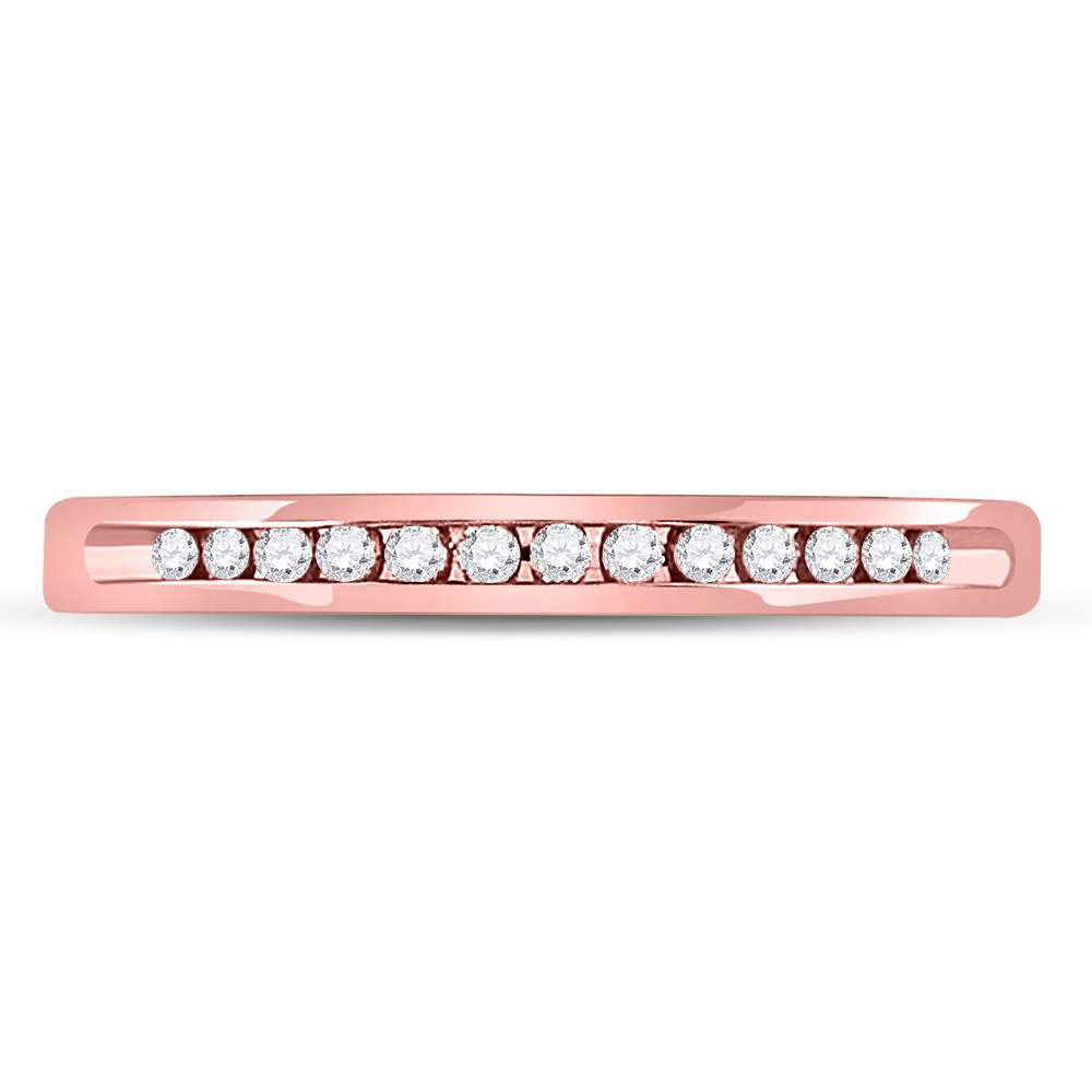 14K White Or Rose Gold Womens Round Diamond Single Row Channel-set Wedding Band , Womens Size: 5-10
