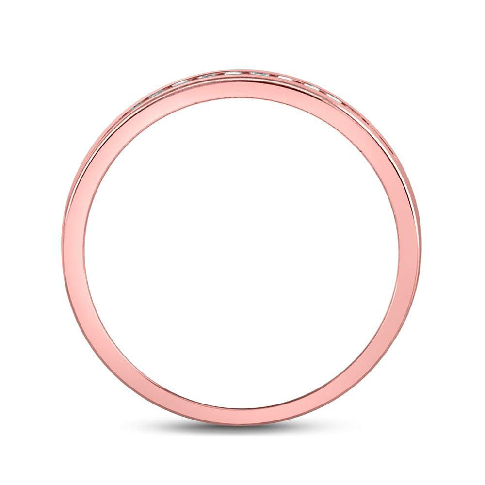 14K White Or Rose Gold Womens Round Diamond Single Row Channel-set Wedding Band , Womens Size: 5-10