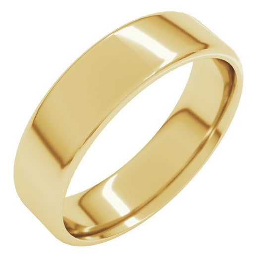 10K Yellow Gold 6 Mm Lightweight Flat Comfort Fit Light With Round Edge Band, Size 8