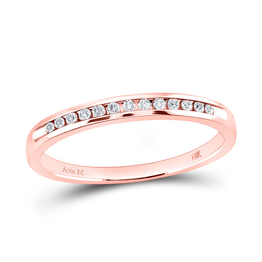 14K White Or Rose Gold Womens Round Diamond Single Row Channel-set Wedding Band , Womens Size: 5-10