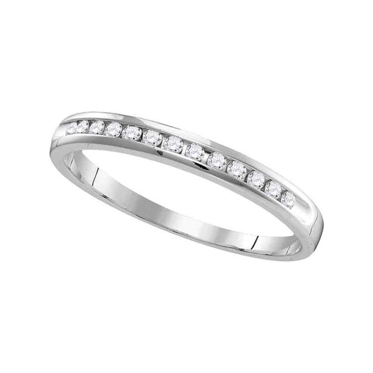 14K White Gold Womens Round Diamond Slender Single Row Wedding Band 1/6 Cttw, Womens Size: 5-10