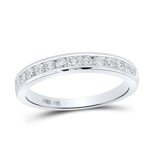14K White Gold Womens Round Diamond Single Row Channel-set Wedding Band 1/3 Cttw, Womens Size: 5-10