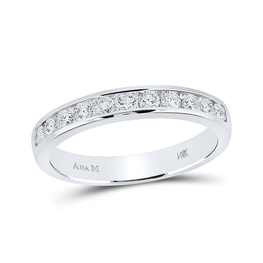 14K White Gold Womens Round Diamond Single Row Channel-set Wedding Band 1/2 Cttw, Womens Size: 5-10