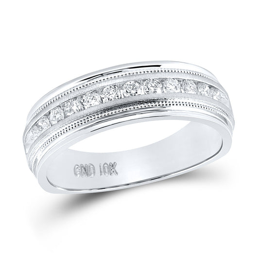 14K White Gold Mens Round Diamond Wedding Single Row Band Ring 1/2 Cttw, Mens Size: 7-13