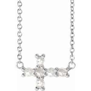 14K White Gold Round 2Mm Ghi Vs/Si1 1/8 Ctw Natural Rose-Cut Diamond Sideways Cross Necklace, Length: 18 In