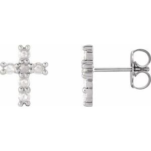 14K White Gold Round 2 Mm 1/5 Ctw Natural Diamond Rose-Cut Petite Cross Earrings