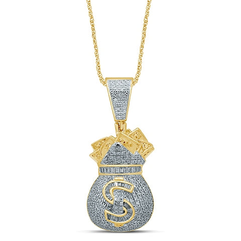 10K Yellow Gold 0.63-0.68 Cttw Diamond Money Bags Pendant